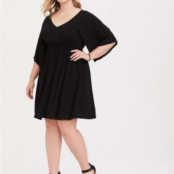 Women’s Torrid 0 Black Mini Challis Skater Dress Strappy Back 12 Large - Picture 5 of 14